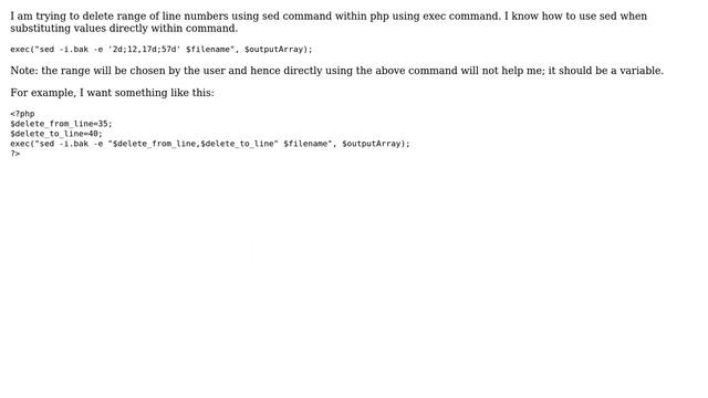 Unix & Linux: Delete specified range of line number from a text file using sed from within PHP смотреть онлайн