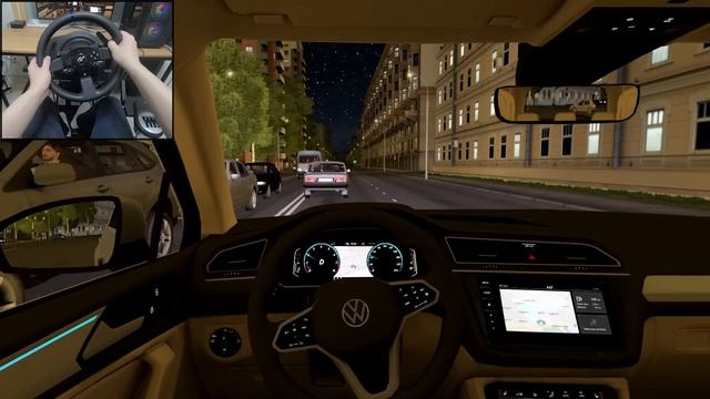 City Car Driving - Volkswagen Tiguan R Line | Night drive [Steering wheel gameplay] смотреть онлайн