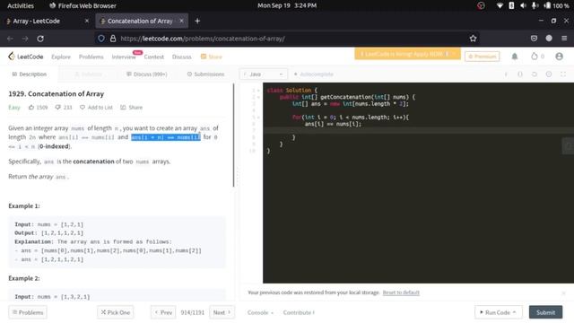 LeetCode 1929 : Concatenation of Array | Solution in JAVA and C++ смотреть онлайн