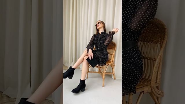 Платье Горошек рюши черный смотреть онлайн