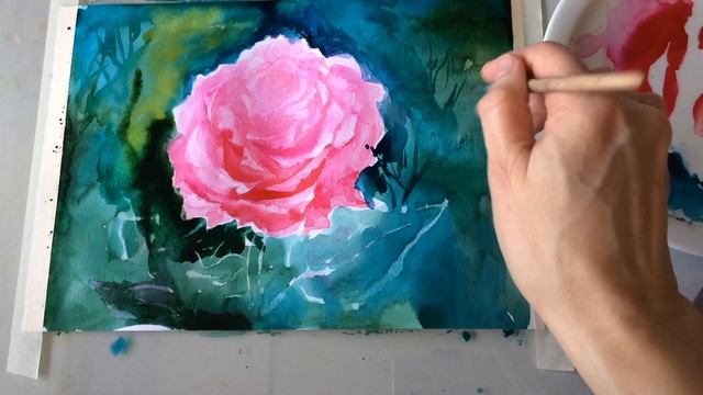 Мастер класс. Рисуем цветок розы акварелью. Часть 7. смотреть онлайн