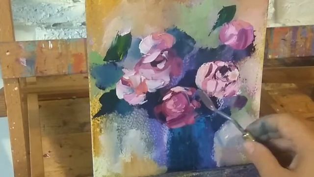 Как написать пионы мастихином\Живопись маслом смотреть онлайн