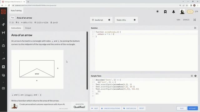 Codewars 7 kyu Area of an Arrow JavaScript смотреть онлайн