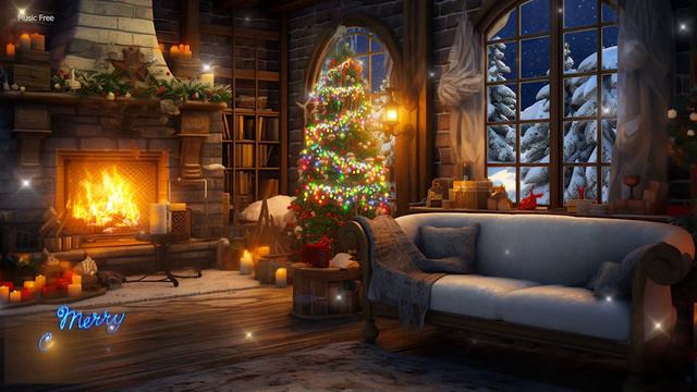 Cozy Christmas Ambience 2024 🎄 Instrumental Christmas Music With Cracking Fireplace