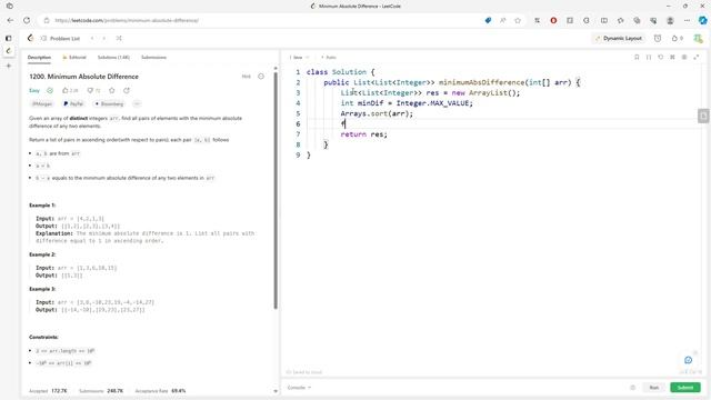 LeetCode 1200 | Minimum Absolute Difference Array | Java смотреть онлайн