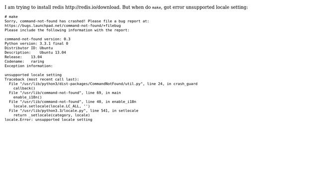 redis install: unsupported locale setting смотреть онлайн