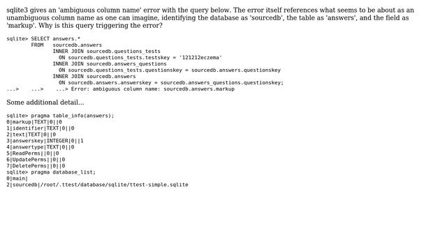 Databases: 'ambiguous column name' error refers to database, table, and column guuu смотреть онлайн