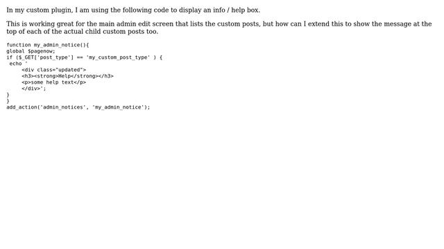 Wordpress: Show admin help message across custom post type parent and child posts смотреть онлайн