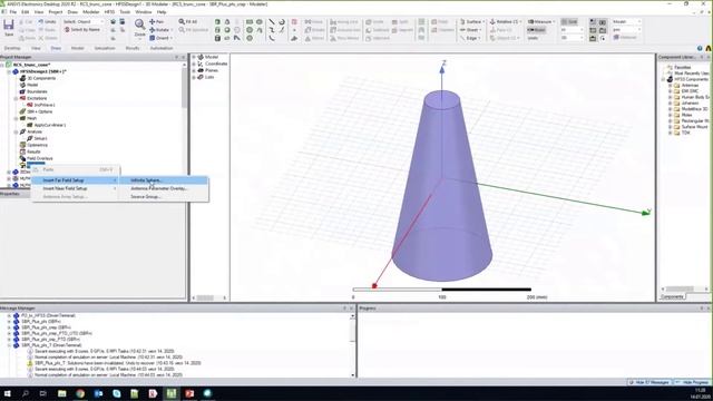 Моделирование ЭПР усеченного конуса методом SBR в Ansys HFSS смотреть онлайн