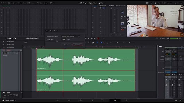 SOUND NORMALIZING LEVELS clip | DaVinci Resolve Fairlight смотреть онлайн