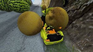 Лавина из огромных арбузов и дынь! Какая машина останется целой? Гоша и Чич полоса препятствий.