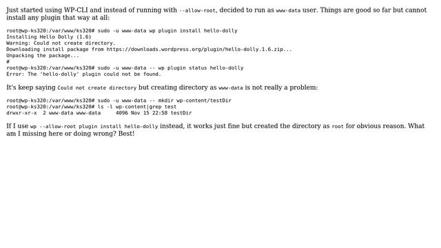 Wordpress: WP-CLI :: Cannot installing plugin as www-data смотреть онлайн