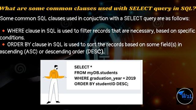 What are some common clauses used with SELECT query in SQL? | Lecture -20 смотреть онлайн