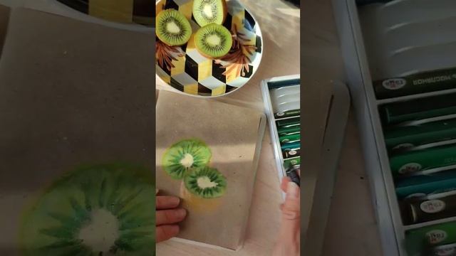 Киви - скетчинг. Масляная пастель и крафт. смотреть онлайн