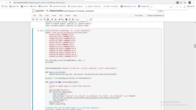 python - how to convert a dataframe to a list of json or dictionaries using named tuples смотреть онлайн