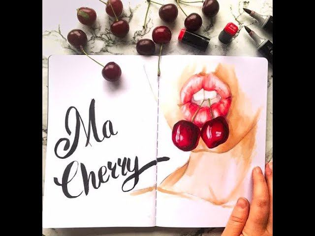 Рисуем девушку с вишнями. Урок скетчинга маркерами. смотреть онлайн