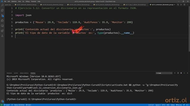 Python Curso V2: 115 Ejercicio 5.12 Convertir un Objeto Diccionario en Formato JSON смотреть онлайн