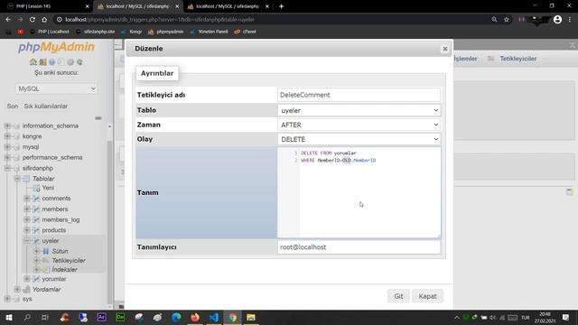 PHP Ders 145 PDO ile MYSQL Trigger Kullanımı смотреть онлайн