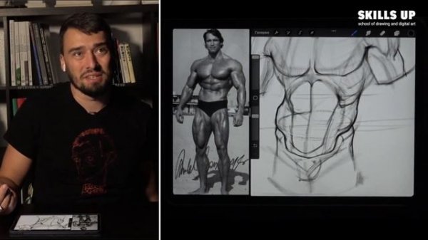 Как рисовать АТЛЕТИЧНУЮ МОДЕЛЬ. Мужская фигура / Skills Up School