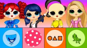 Леди Баг, Кукла из Игры в Кальмара, Поппи Плейтайм и Рапунцель Меняются Одеждой - Идеи из бумаги DIY