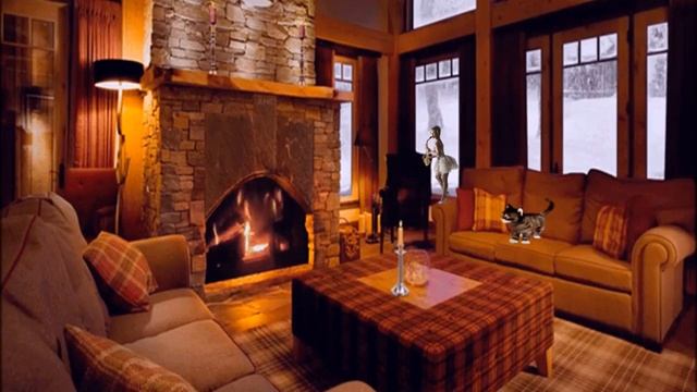Crackling Fireplace with Wind Sounds / камин звук снега и ветра за окном смотреть онлайн