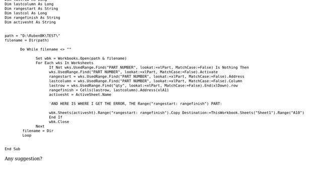 VBA Excel: Error during range selection during workbooks iteration смотреть онлайн