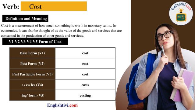 Cost V1 V2 V3 V4 V5 Base Form, Past Simple, Past Participle Form of Cost | Englishtivi.com смотреть онлайн