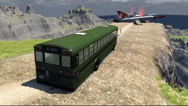 BeamNG drive - Can We Push An Airplane & School Bus From The Cliff With Cars смотреть онлайн