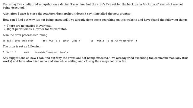 Cron.d not running (rsnapshot) смотреть онлайн