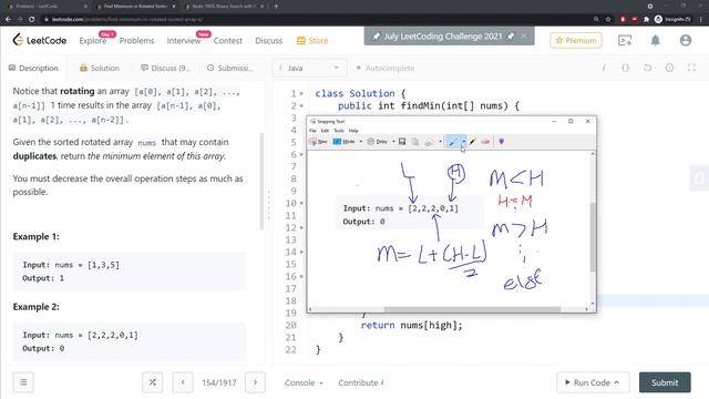 LeetCode 154 | Find Minimum in Rotated Sorted Array II | Binary Search | Java смотреть онлайн