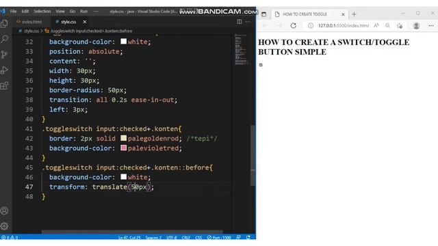 TUTORIAL CARA MEMBUAT TOGGLE SWITCH BUTTON SIMPLE/TOMBOL SAKLAR DI HTML CSS #csstutorial смотреть онлайн