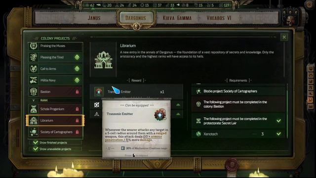 WH 40K Rogue Trader Colony Projects All Projects Shown For Janus, Dargonus, Kiava Gamma & Vheabos V