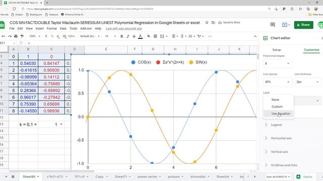 COS SIN FACTDOUBLE Taylor Maclaurin SERIESSUM LINEST Polynomial Regression in Google Sheets or exce смотреть онлайн
