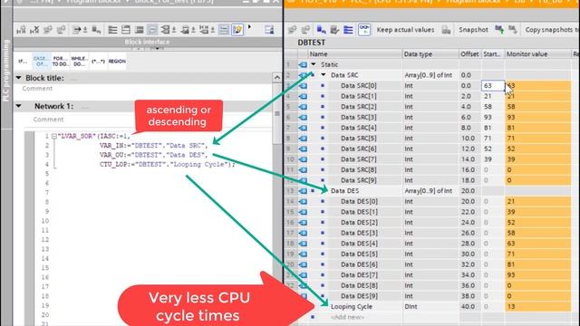 TIA Portal Sorting Number of Array with algorithm lesson CPU cycling times смотреть онлайн