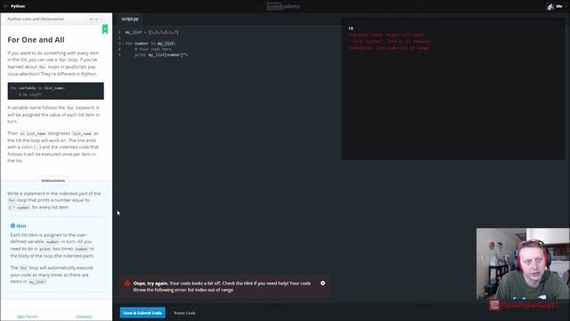 Learn Python with CodeCademy: Lists and Dictionaries смотреть онлайн