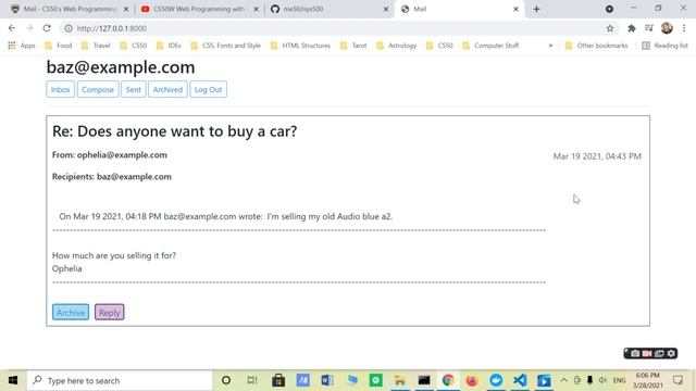 CS50W Web Programming with Python and JavaScript: Project 3 "Mail" смотреть онлайн