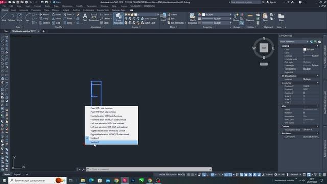 Autocad Dynamic Block - Washbasin unit for WC 3 (Plan, Elevation and Section) смотреть онлайн