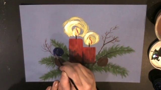 Новогодняя композиция со свечами. Как нарисовать Новогоднюю картину.//New Year picture. смотреть онлайн