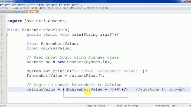JAVA program to Convert Temperature in Fahrenheit to Celsius смотреть онлайн