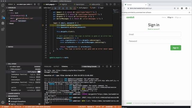Debugging WebdriverIO Tests in VSCode смотреть онлайн
