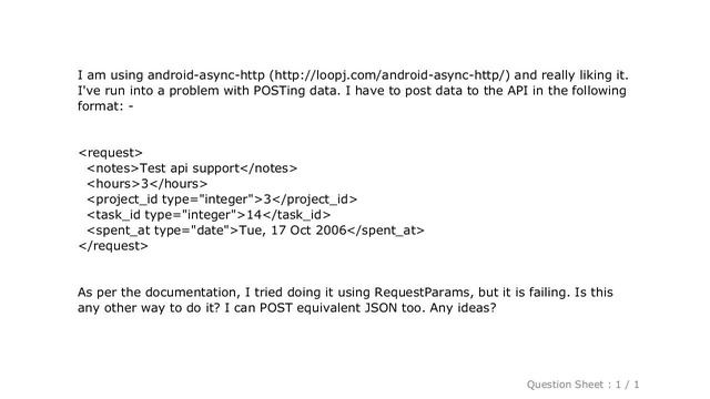 Android : POSTing JSON/XML using android-async-http (loopj) смотреть онлайн