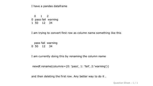 Pandas : Convert first row of pandas dataframe to column name смотреть онлайн