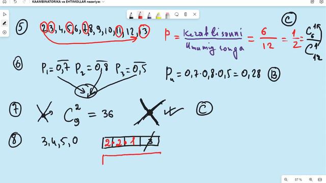 DTM_MATEMATIKA KAMBINATORIKA VA EHTIMOLLAR Nazariyasi Yechimlari