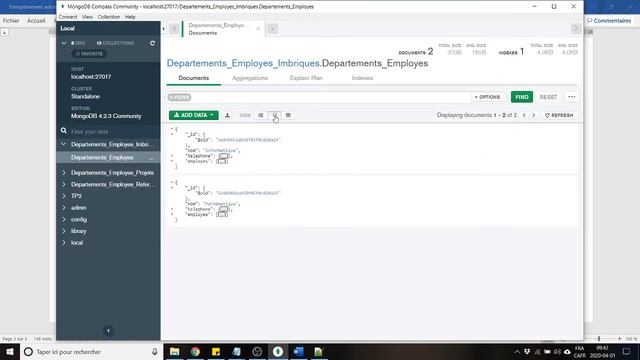 MongoDB Compass Departements Employes Imbriques смотреть онлайн