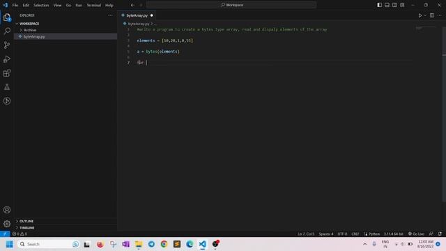 03 - Byte Type Array - Write a Python program to create a byte array elements of the array смотреть онлайн