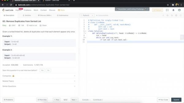83. Remove Duplicates from Sorted List Python