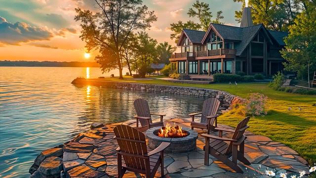 Morning Lakeside Ambience With Nature Sounds & Relaxing Campfire🔥  Relax, Study & Stress Relief🕊️
