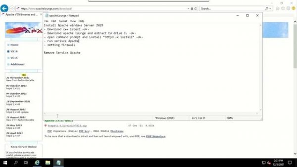 Install Apache Lounge (Web Server) Windows Server 2019