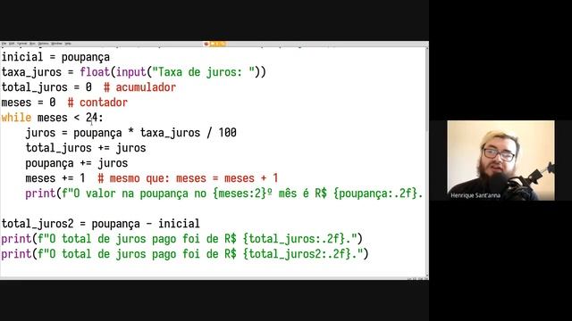 Resumo do exercício de juros na poupança com repetições (while) em Python смотреть онлайн