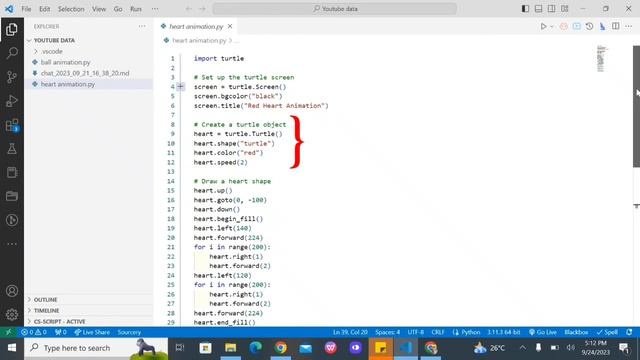 Animation in python/use of turtle in python/Heart animation in python/animation for beginners смотреть онлайн